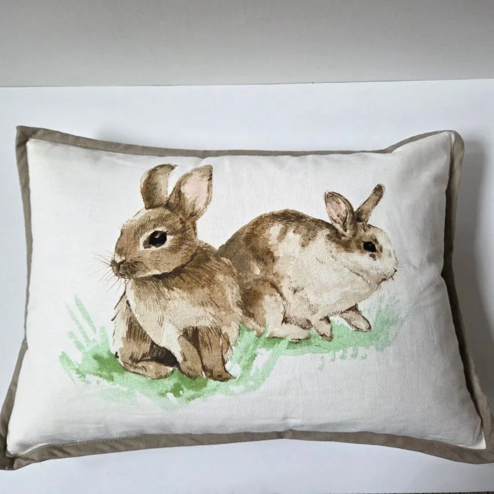 Pottery Barn Pillow Pasture Bunny Rabbit Easter Spring Farmhouse 14x20